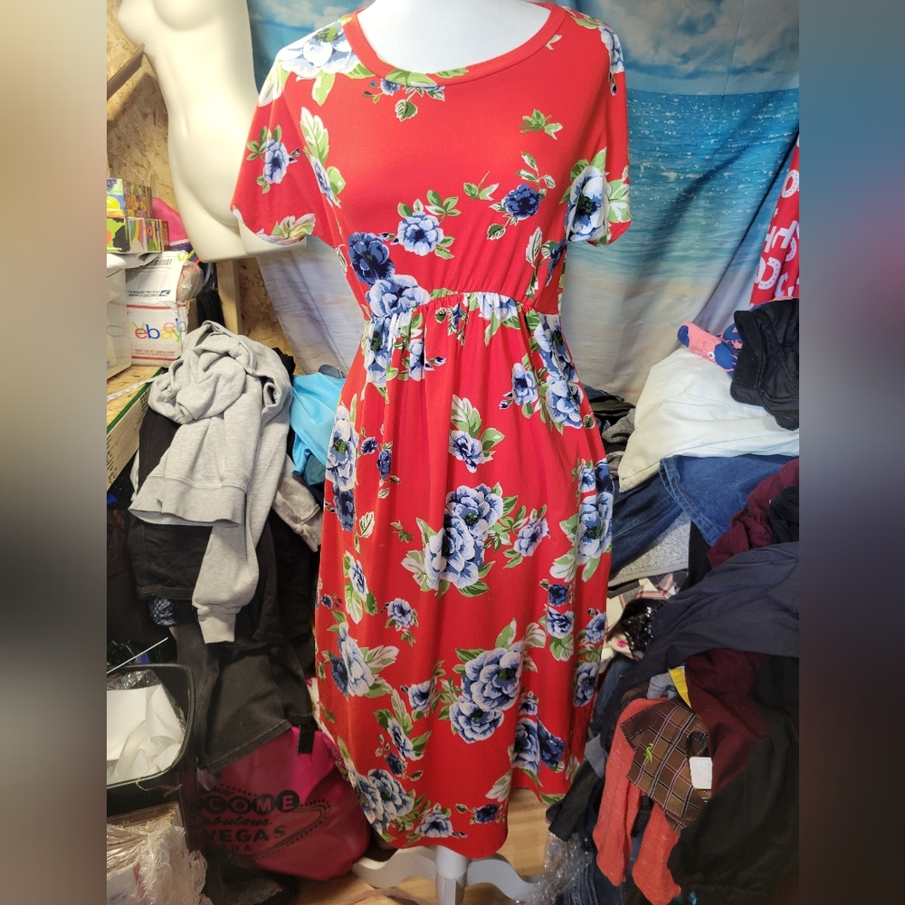 Reb & J 220 Red Floral Dress Size Small women's